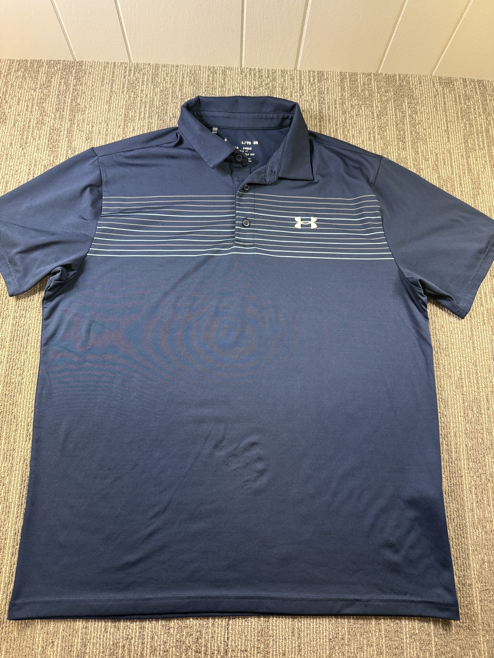 Under Armour Polo Shirt Mens XL Blue Stripe Loose Fit Golf Performance Casual
